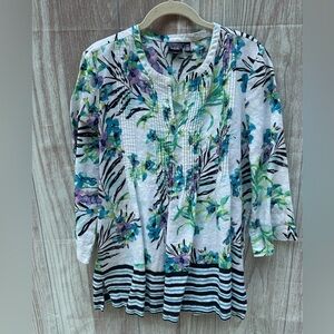 Rafaella size L 100% linen tropical tunic blouse